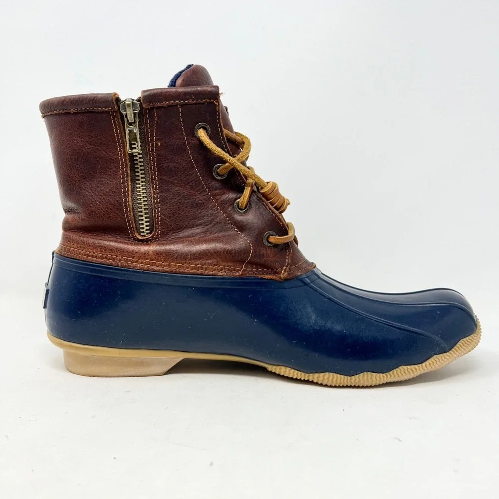 Sperry Womens Saltwater Duck Boots Waterproof Blue Brown‎ Leather STS91175 Sz12 - Picture 4 of 11